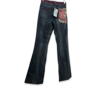 Cache Novelty Denim with Design on Waist and Pockets Women's Size 6 Dark Wash